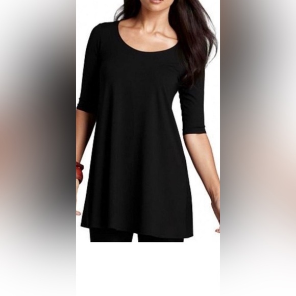 Eileen Fisher Tops - Eileen Fisher Black Tunic Top with 3/4 Sleeves 100% silk